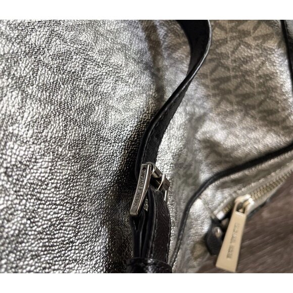 Michael Kors Mini Backpack MK Signature Women’s Leather Black Metallic Silver - Picture 16 of 16